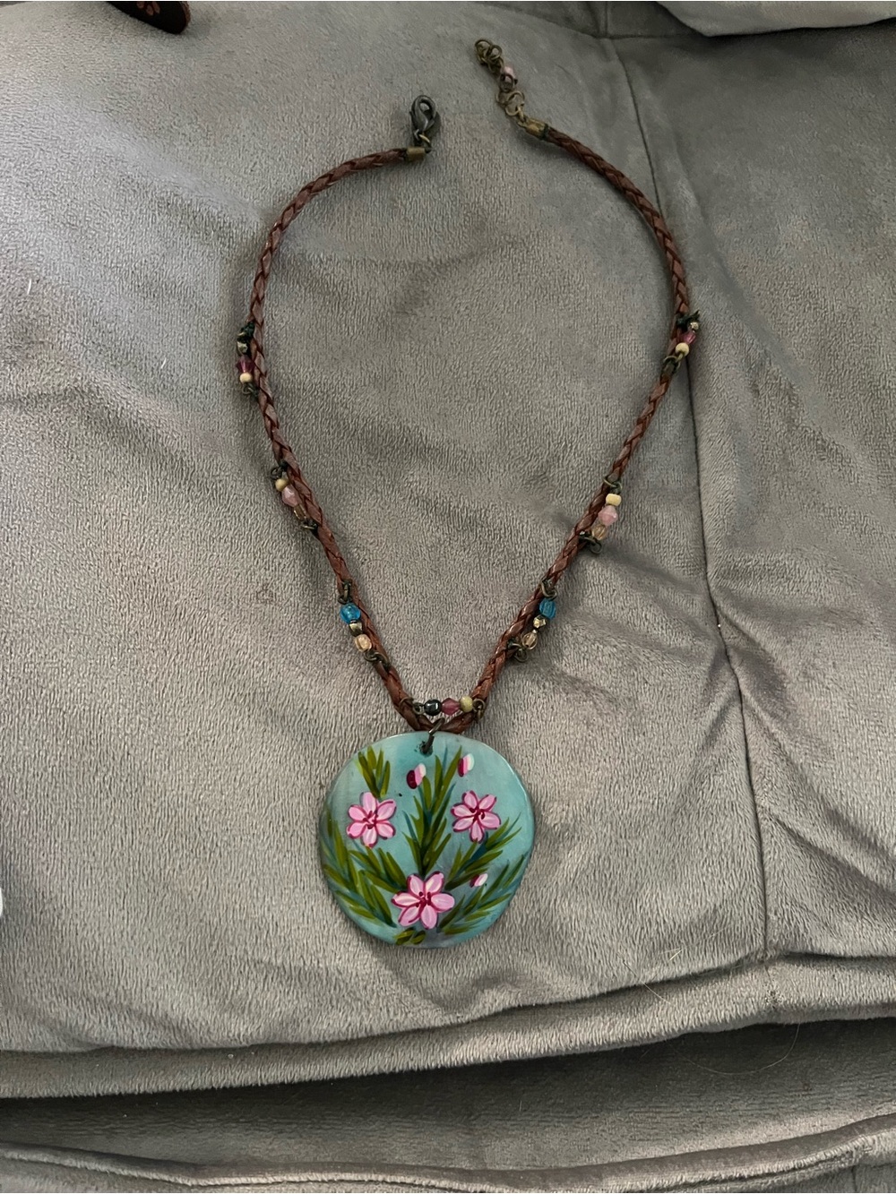 Vintage 2000’s-Painted Pink Floral Pendant Necklace - Women Jewelry